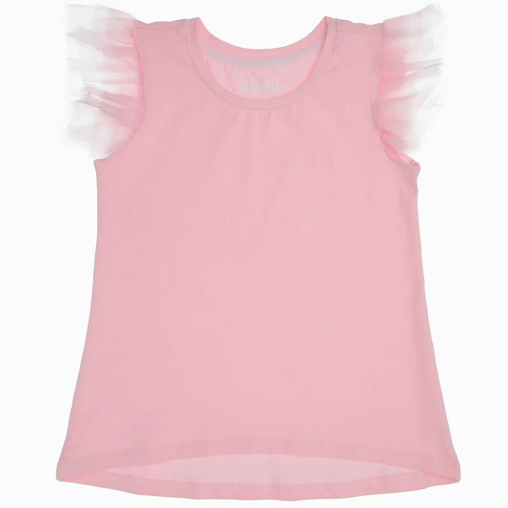Azarhia Tulle Flutter Sleeve Top - Pink
