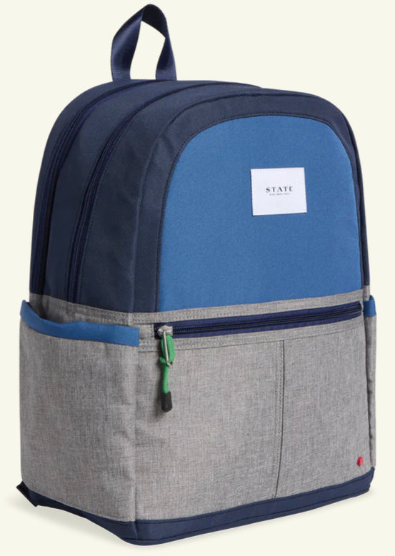 STATE Kane kids colorblock backpack in green and outlet navy