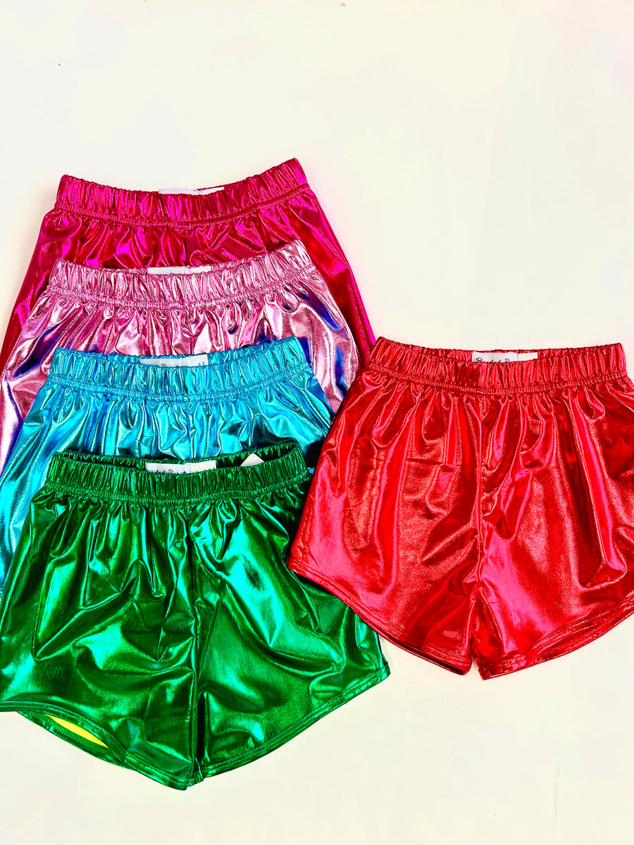 Red shiny hot sale shorts