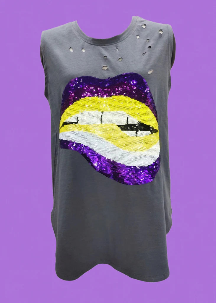 Winning Season Purple and Gold Sequin Sleeve Shirt