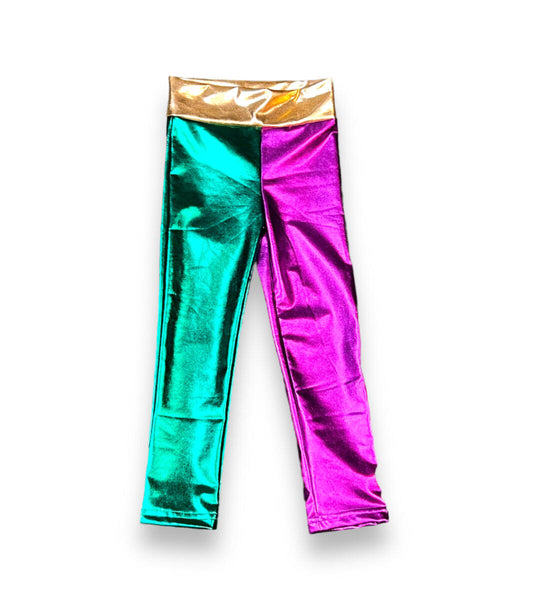 Mardi Gras Leggings - Holographic Color Block Pants