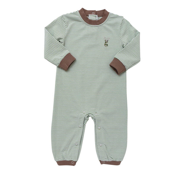 Itsy Bitsy Striped Brown/Green Deer Long-Sleeved Romper