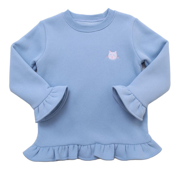 Itsy Bitsy Light Blue Kitten Ruffle Sweatshirt