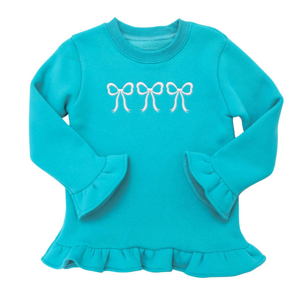 Itsy Bitsy Turquoise Bow Ruffle Sweatshirt