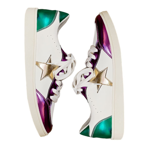 KIDS Purple/Green/Gold Metallic Star Mardi Gras Sneakers