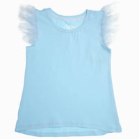 Azarhia Tulle Flutter Sleeve Top - Light Blue