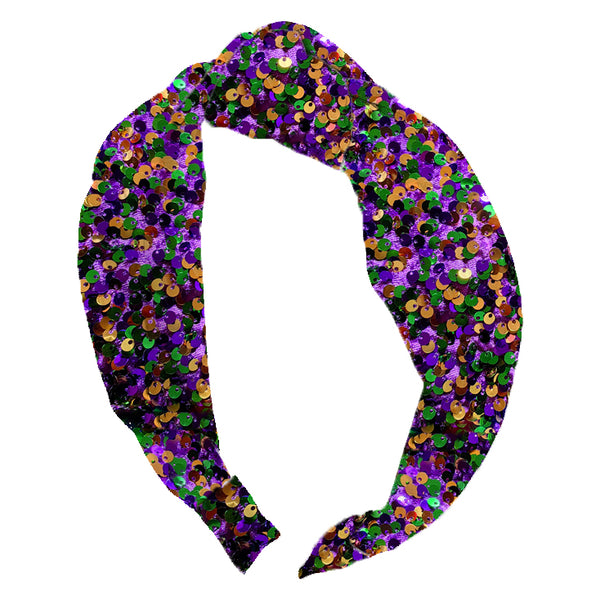 Sequin Mardi Gras Velvet Top Knot Headband