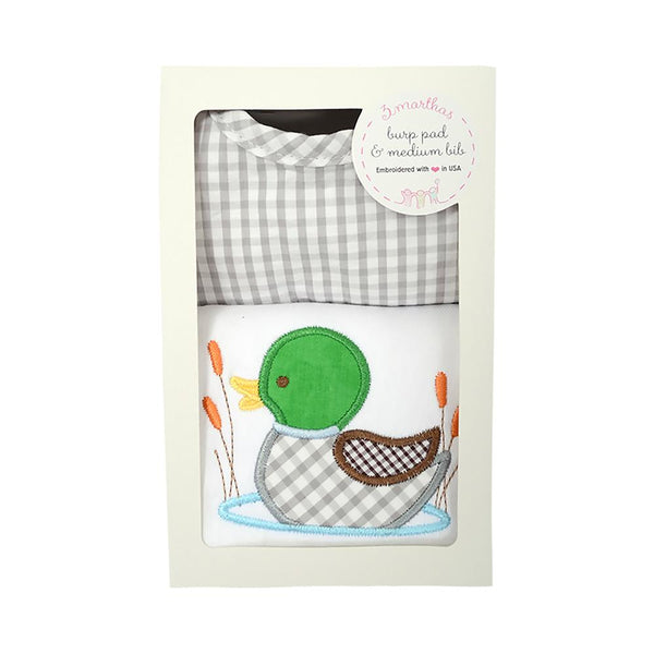 Boxed Applique Bib and Burp Cloth Set - Mallard Duck