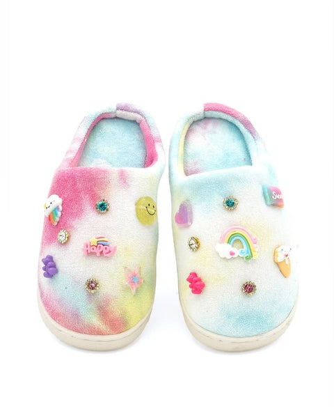 Tie Dye Rainbow Charm Slippers