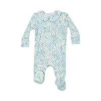 Angel Dear Smocked Peter Pan Footie - Ribbed Blue Meadow Floral