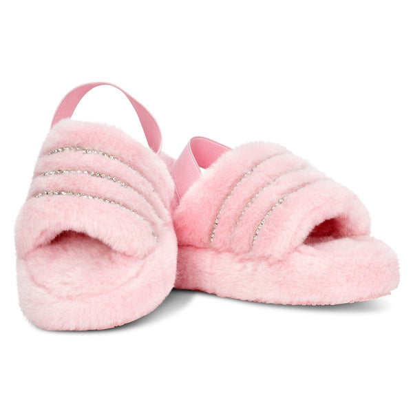 Iscream Pink Rhinestone Furry Slippers