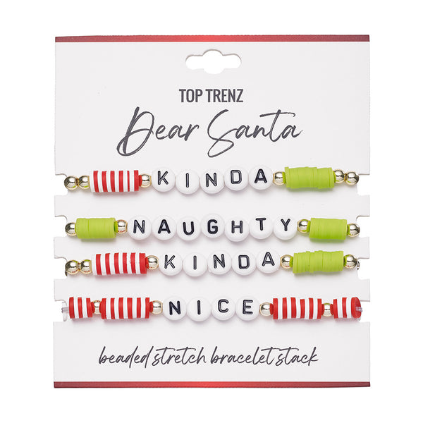 Naughty or Nice - 4Pc Dear Santa Beaded Stretch Bracelets