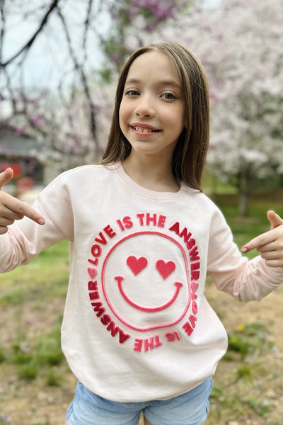 Pink Love Is The Answer Heart Eyes Smiley Face Sweatshirt