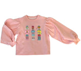 Pink Sequin Nutcracker Christmas Sweatshirt with Puffy Sleeves