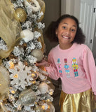 Pink Sequin Nutcracker Christmas Sweatshirt with Puffy Sleeves