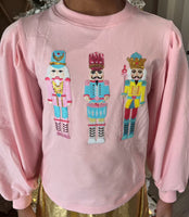 Pink Sequin Nutcracker Christmas Sweatshirt with Puffy Sleeves