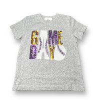 Gray S/S GAMEDAY Tee w/ Purple & Gold Sequin