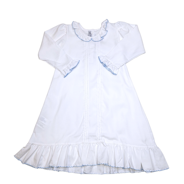 Sweet Dreams White L/S Nightgown with Blue Picot Trim