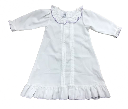 Sweet Dreams White L/S Nightgown with Purple Picot Trim