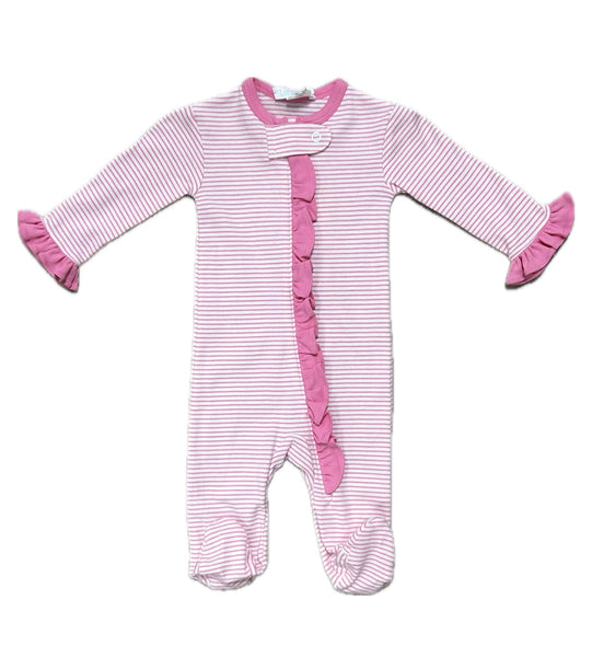 La Luna Pima Pink Stripe Girl Footies