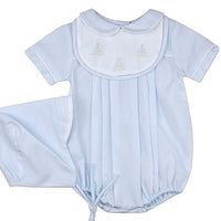 Petit Ami Blue Sailboat Romper Set w Bib & Bonnet