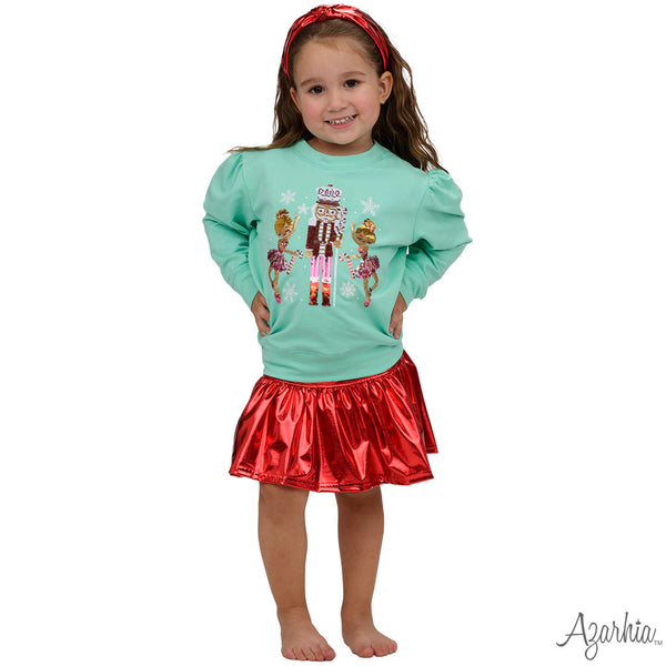 Azarhia Sequin Nutcracker Ballerinas on Dark Mint Holly Sweatshirt