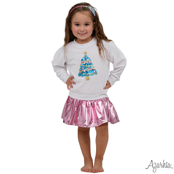 Azarhia Sequin Christmas Tree White Holly Velvet Sweatshirt