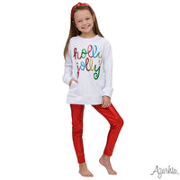 Azarhia Sequin Holly Jolly on French Terry Holly White Tunic