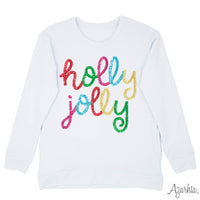 Azarhia Sequin Holly Jolly on French Terry Holly White Tunic