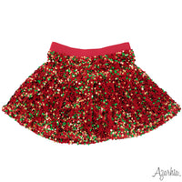 Azarhia Red/Green/Gold Christmas Sequin Velvet Skort