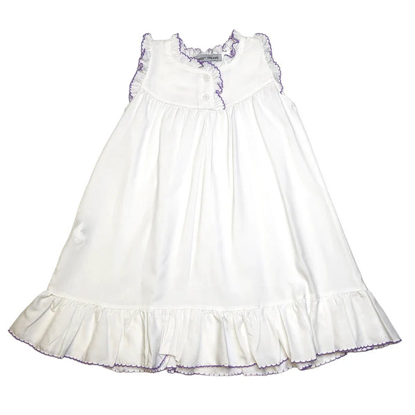 Sweet Dreams White Sleeveless Nightgown with Lavender Picot Trim