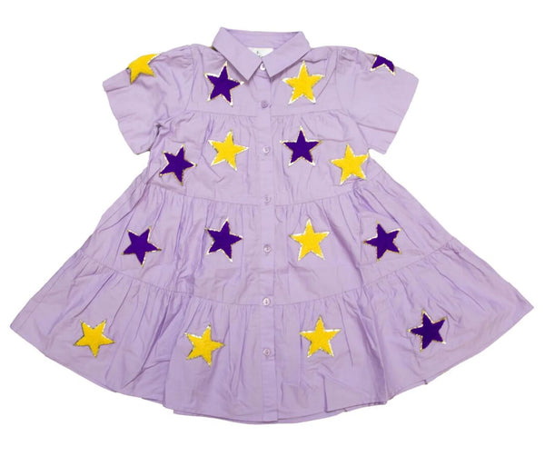 Belle Cher Purple & Gold Chenille Stars Dress