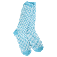 World's Softest Socks Holiday Feather Check Crew - Winter Blue Check