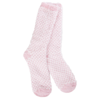 World's Softest Socks Holiday Feather Check Crew- Candy Pink Check