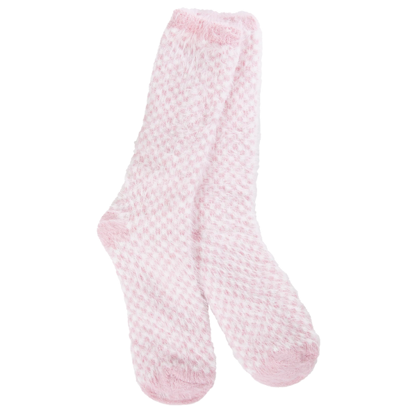 World's Softest Socks Holiday Feather Check Crew- Candy Pink Check