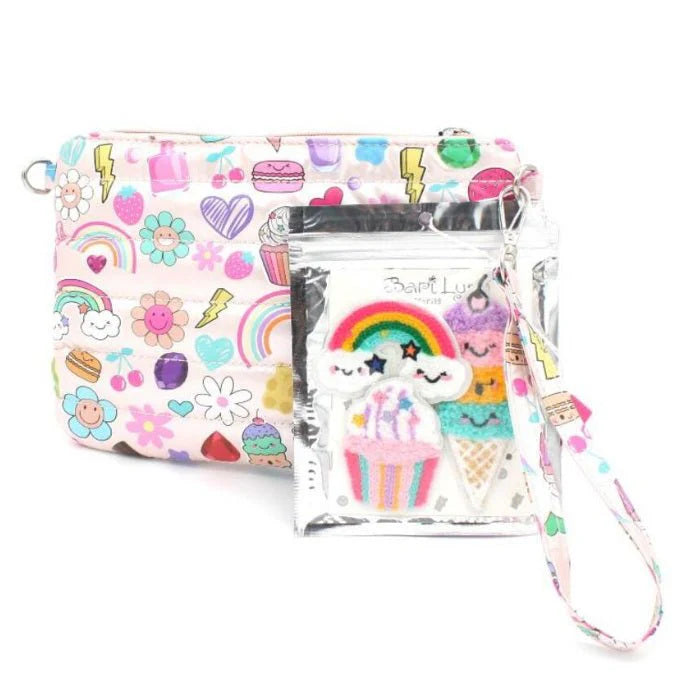 Silver Printed Crossbody Bag/Wristlet with Patch Kit – Olly-Olly