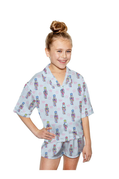 Kids Blue Graffiti Nutcracker Silky Pajama Short Set