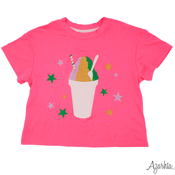 Azarhia Mardi Gras S/S Neon Pink Snowball Boxy Tee