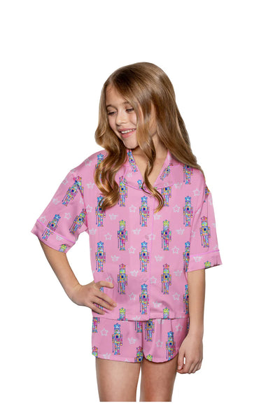 Kids Pink Graffiti Nutcracker Silky Pajama Short Set