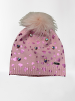 Pink Bari Lynn Jeweled Shimmer Heart Beanie