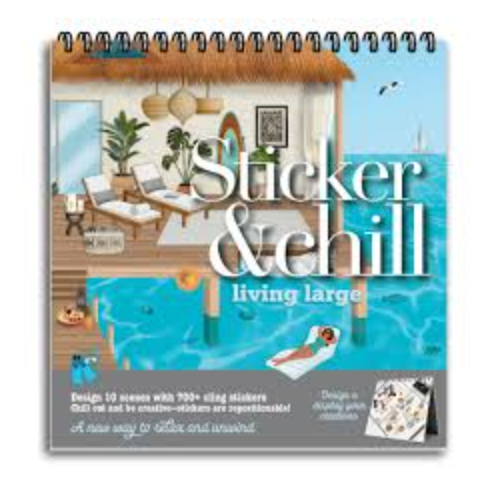 Sticker & Chill Sticker Book for Adults – 800+ Repositionable Colorful  Clings Create Designs on 10 Spiral Bound Scene Pages – Easy, Fun & Stress