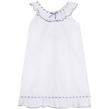 Powell Craft White Cotton Night Dress w/ Navy Ribbon Trim