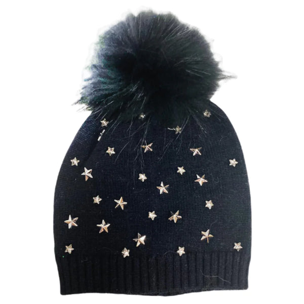 Black Bari Lynn Studded Star Beanie