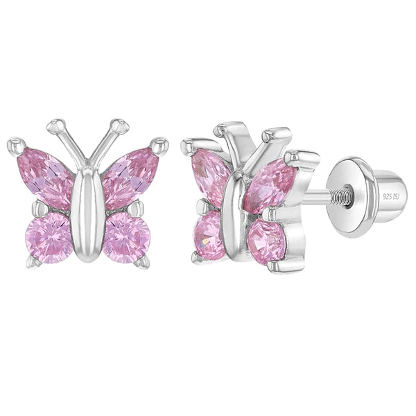 Girls' Pretty in Pink Bow Screw Back Sterling Silver Earrings - in Season Jewelry