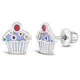 SS Cherry on Top Cupcake Enamel Screw Back Earrings - Purple