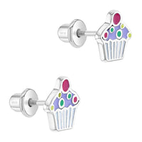 SS Cherry on Top Cupcake Enamel Screw Back Earrings - Purple